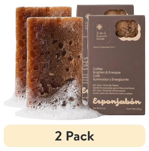 (2 Pack) Esponjabon Coffee Soap Sponge - Revitalizing 2-In-1 Soap Sponge – for Face and Body - 4.2 Oz