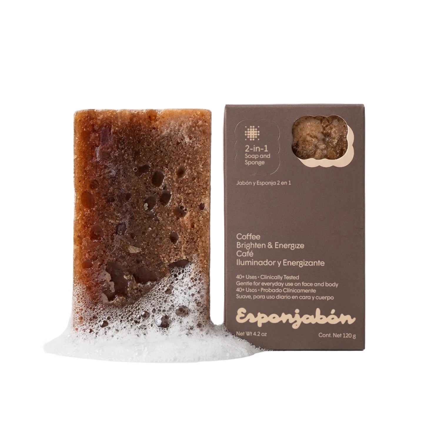 (2 Pack) Esponjabon Coffee Soap Sponge - Revitalizing 2-In-1 Soap Sponge – for Face and Body - 4.2 Oz