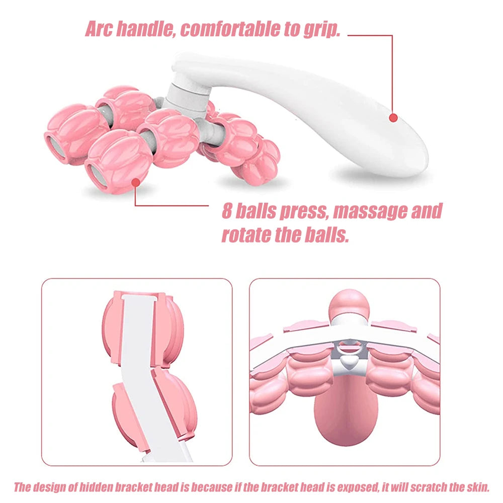 Y-Shaped 8-Bead Massager Hand Held Massager Roller for Hand Muscle Back Neck Foot Shoulder Leg Pain Relief Massage Tool