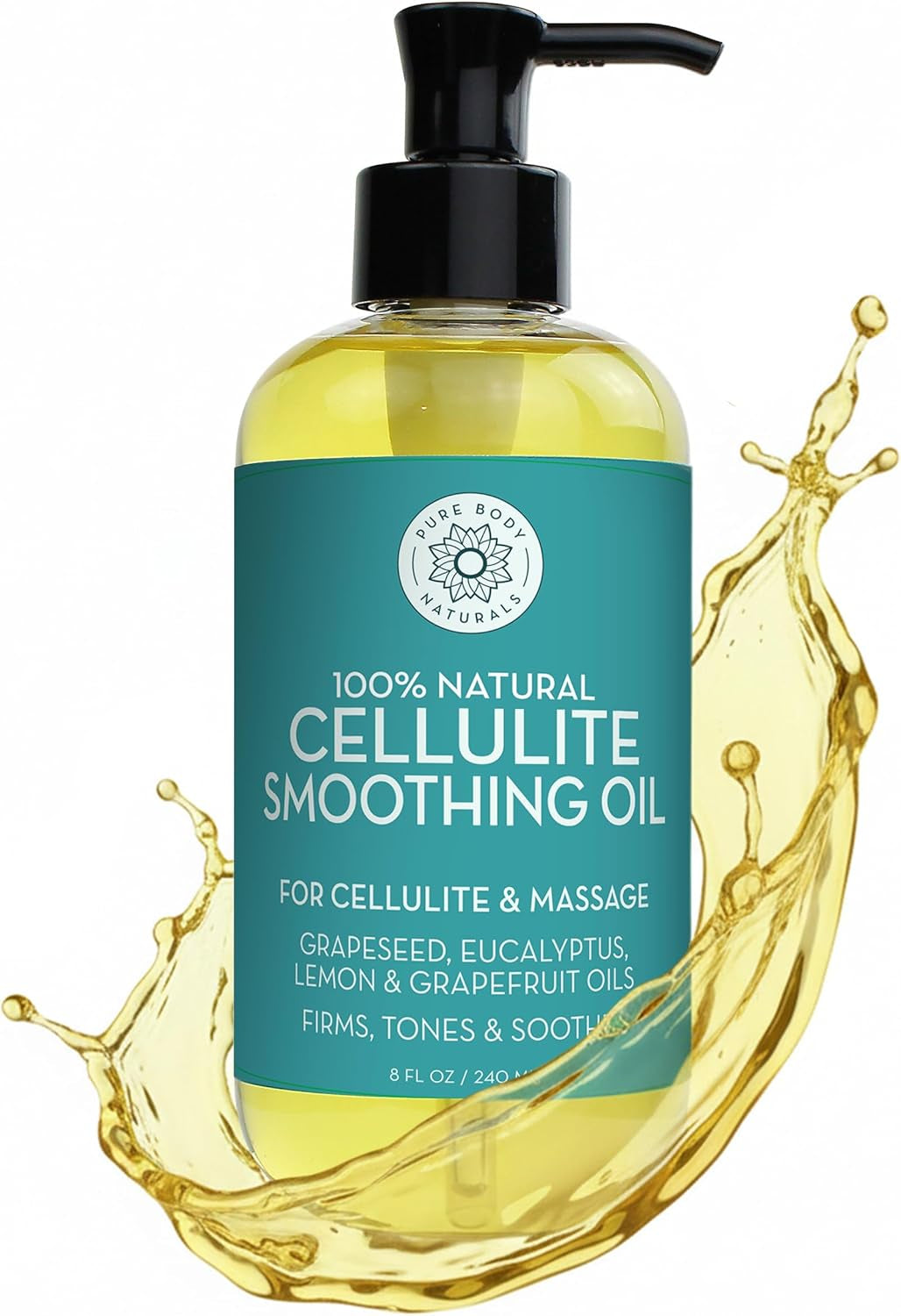anti Cellulite Massage Oil, 8 Fl Oz | 100% Natural Cellulite Remover for Legs and Thighs | Chemical Free Firming Body Massage Oil for Women, Tightens Skin and Reduces Stretch Marks
