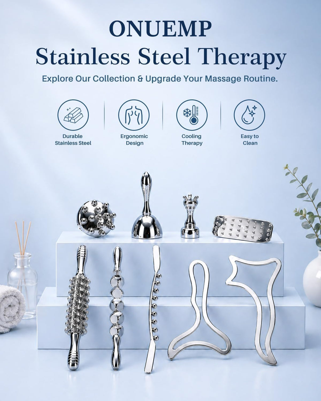 Stainless Steel Cellulite Massager, Fascia Massage Tool Maderoterapia Kit for Gua Sha, Ice Body Sculpting, Lymphatic Drainage, Cellulite Remover, Deep Tissue Pain Relief
