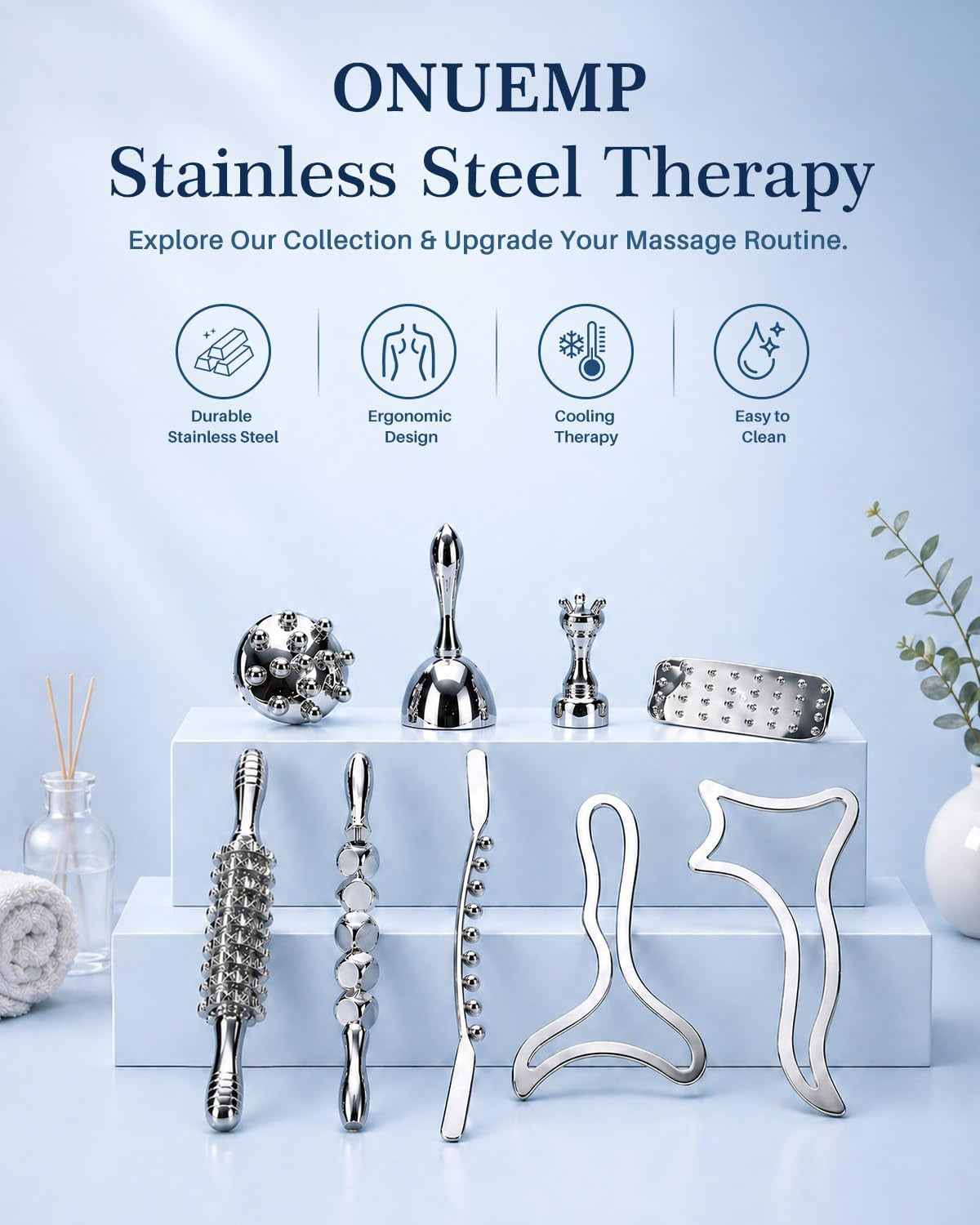 Stainless Steel Cellulite Massager, Fascia Massage Tool Maderoterapia Kit for Gua Sha, Ice Body Sculpting, Lymphatic Drainage, Cellulite Remover, Deep Tissue Pain Relief