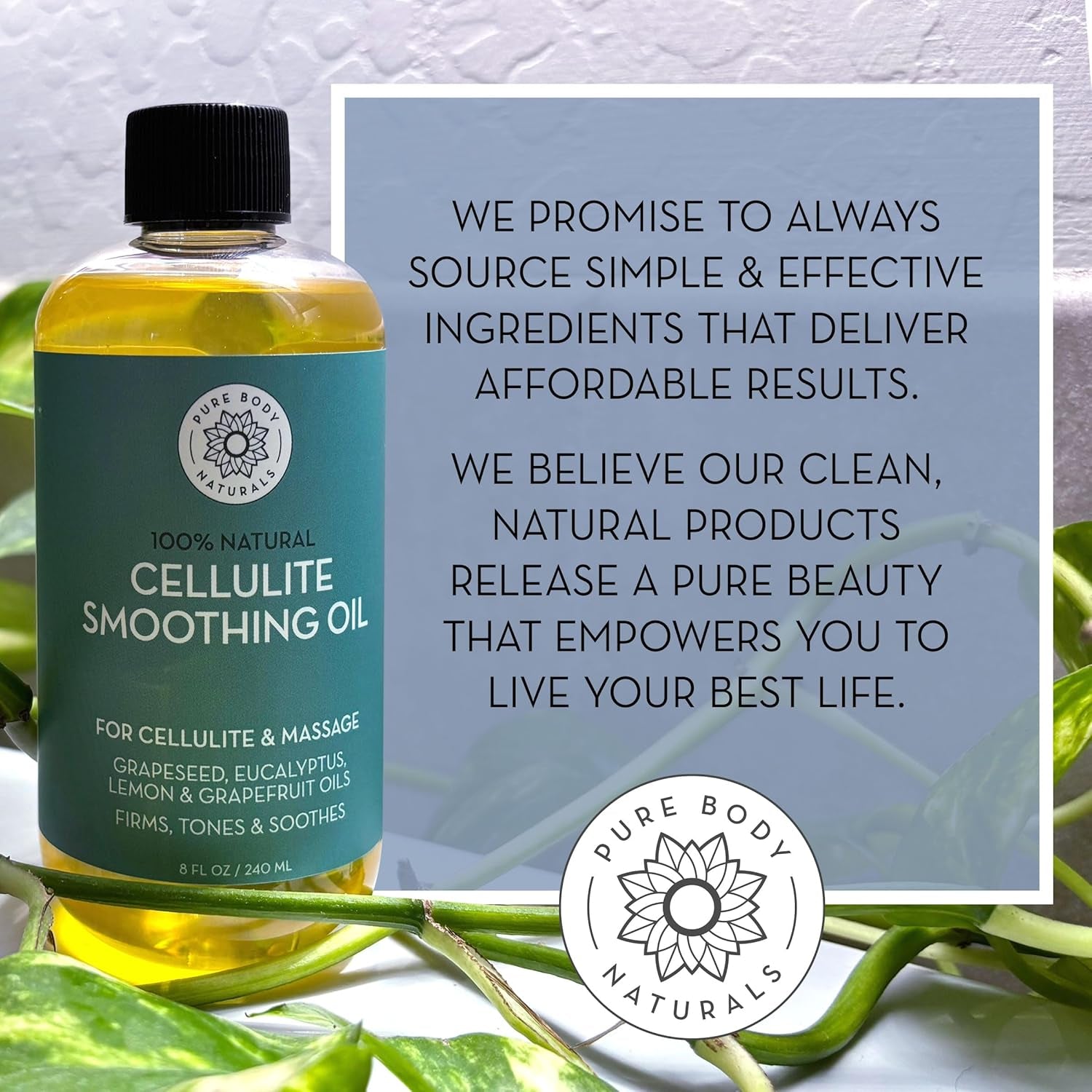 anti Cellulite Massage Oil, 8 Fl Oz | 100% Natural Cellulite Remover for Legs and Thighs | Chemical Free Firming Body Massage Oil for Women, Tightens Skin and Reduces Stretch Marks