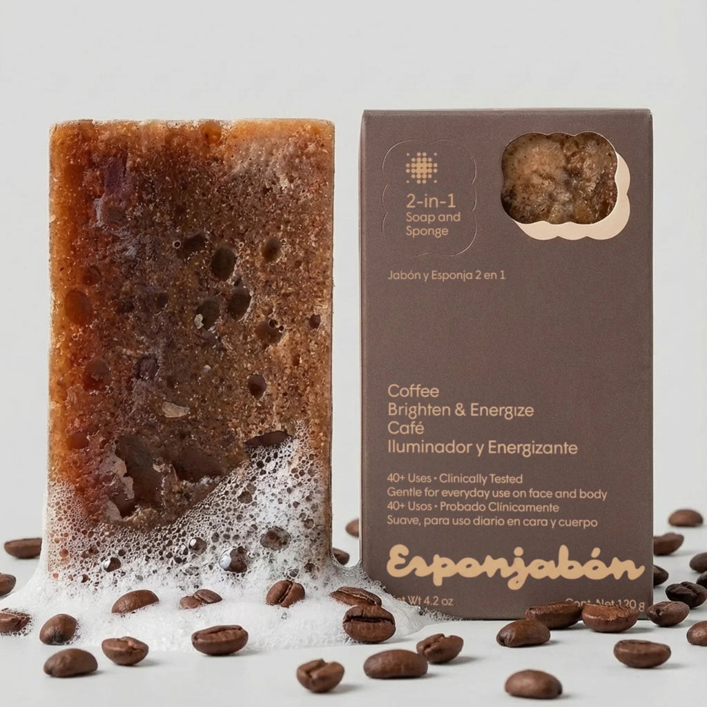 (2 Pack) Esponjabon Coffee Soap Sponge - Revitalizing 2-In-1 Soap Sponge – for Face and Body - 4.2 Oz
