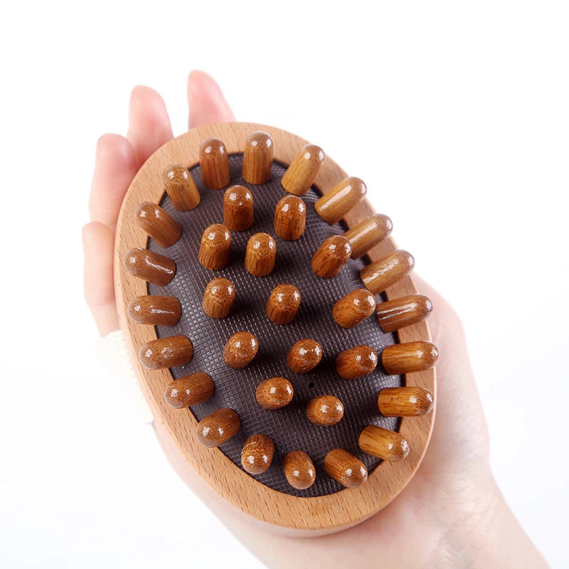 Body anti Cellulite Brush Soothing Essential Oil Spa Massage Hair Comb Leg Abdominal Massage Wooden Cushion Meridian Brush