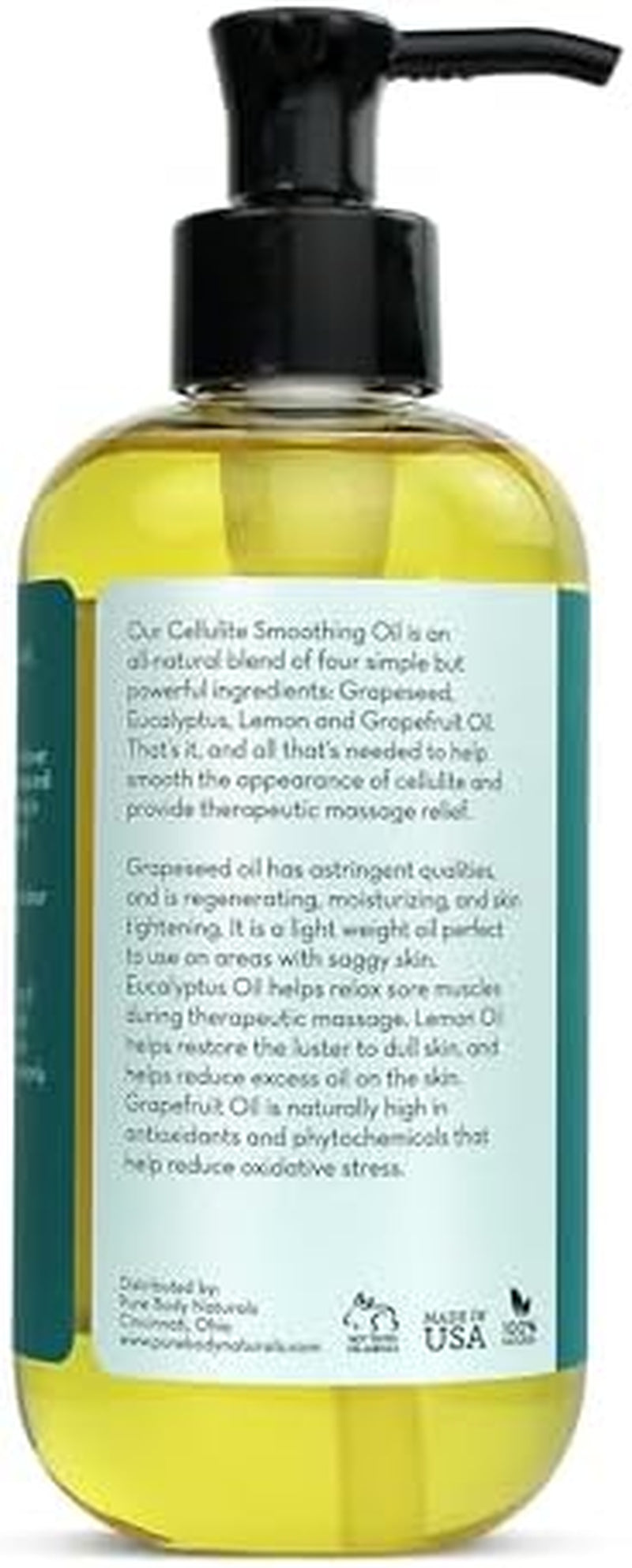 anti Cellulite Massage Oil, 8 Fl Oz | 100% Natural Cellulite Remover for Legs and Thighs | Chemical Free Firming Body Massage Oil for Women, Tightens Skin and Reduces Stretch Marks