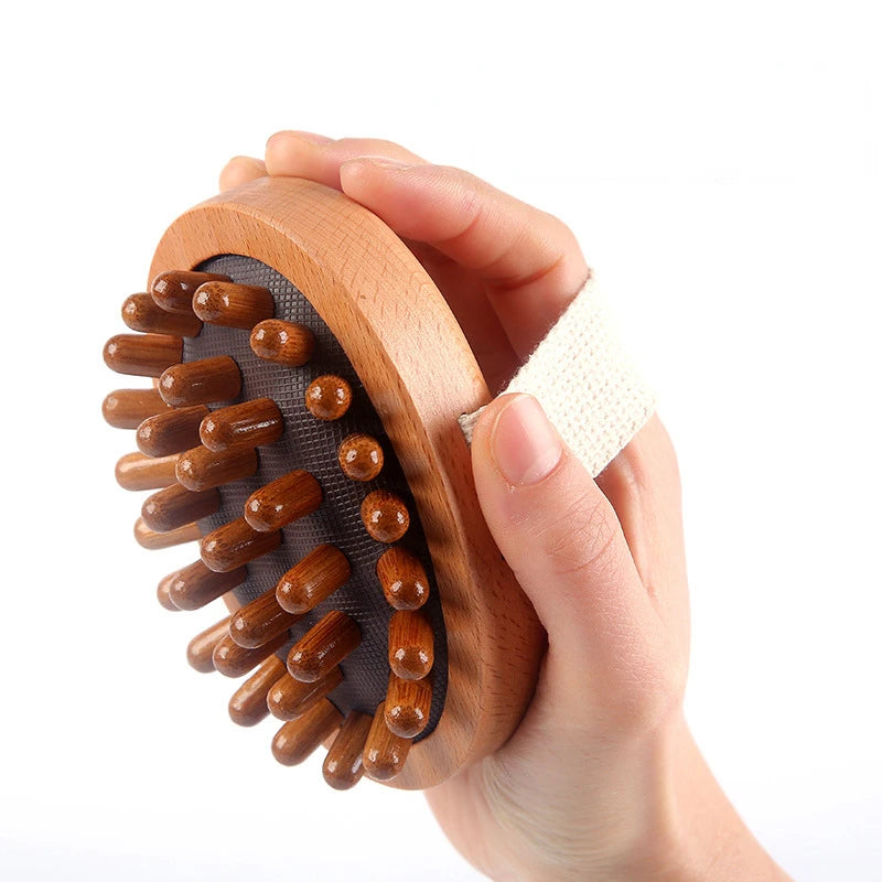 Body anti Cellulite Brush Soothing Essential Oil Spa Massage Hair Comb Leg Abdominal Massage Wooden Cushion Meridian Brush