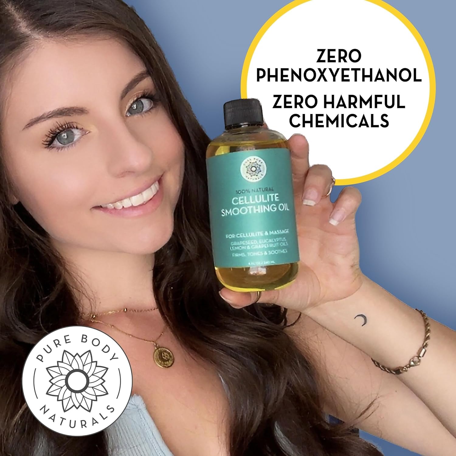 anti Cellulite Massage Oil, 8 Fl Oz | 100% Natural Cellulite Remover for Legs and Thighs | Chemical Free Firming Body Massage Oil for Women, Tightens Skin and Reduces Stretch Marks